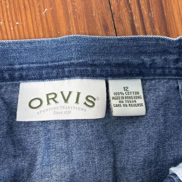 Vintage Orvis Denim Skirt Size 12 Blue Mid Jean Button Front - Picture 2 of 5
